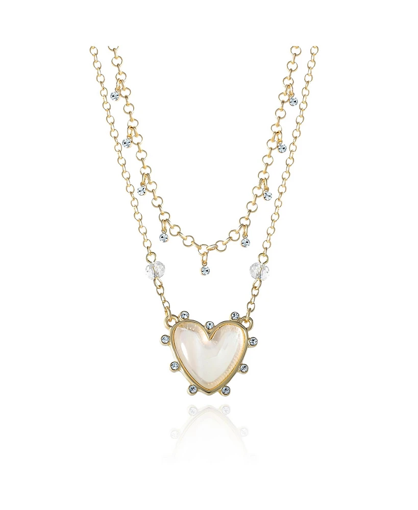 Jessica Simpson Womens Layered Heart Necklace 18" + 2" - Gold-Tone Double Strand Necklace with Heart Pendant