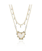 Jessica Simpson Womens Layered Heart Necklace 18" + 2" - Gold-Tone Double Strand Necklace with Heart Pendant