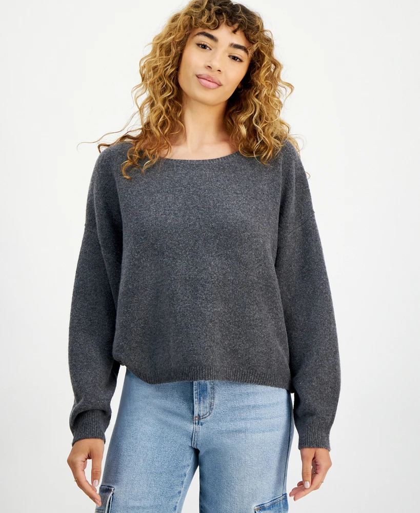 Hippie Rose Juniors' Oversized Boat-Neck Sweater