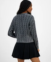 Hooked Up by Iot Juniors' Cable-Knit Long-Sleeve Sweater