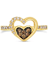 Le Vian Chocolate Diamond & Nude Diamond Double Heart Ring (3/8 ct. t.w.) in 14k Gold