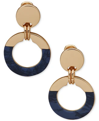 Anne Klein Gold-Tone Stone Inlay Open Ring Clip-On Drop Earrings