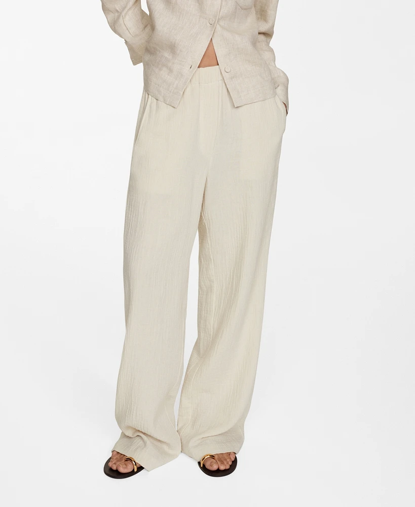 Mango Women's Cotton Wide Leg Trousers