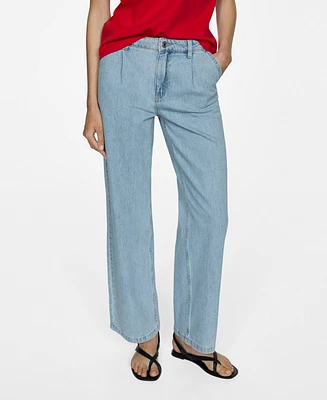 Mango Women's Straight Pleated Jeans