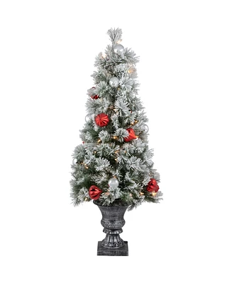 Northlight Pre-Lit Potted Snowy Bristle Pine Artificial Christmas Tree 4'