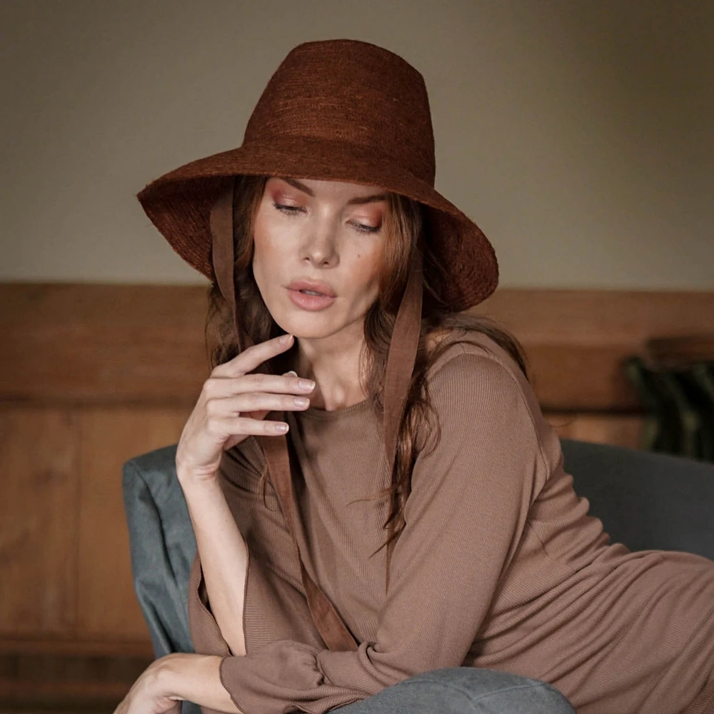 Brunna.Co Meg Jute Straw Hat In Burnt Sienna