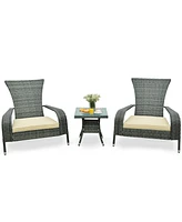 Slickblue 3-Piece Wicker Adirondack Set with Comfy Seat Cushions-Grey