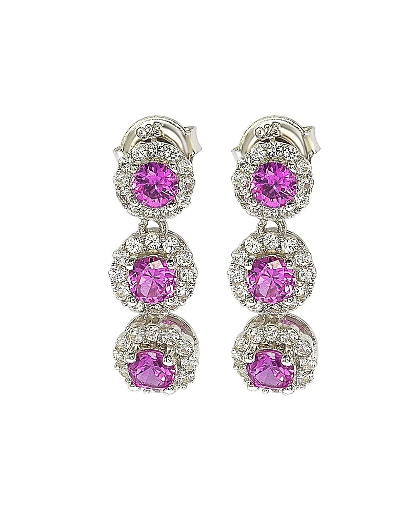 Suzy Levian New York Pink Sapphire & Lab-Grown White Sapphire Halo Triple Drop Dangle Earrings in Sterling Silver by Suzy Levian