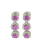 Suzy Levian New York Pink Sapphire & Lab-Grown White Sapphire Halo Triple Drop Dangle Earrings in Sterling Silver by Suzy Levian