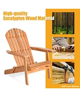 Gymax 4 Pcs Eucalyptus Adirondack Chair Foldable Outdoor Wood Lounger Chair Natural