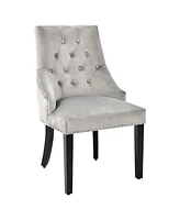 Slickblue Modern Upholstered Button-Tufted Dining Chair with Naild Trim-Grey