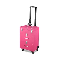 Byootique 14x11x23" Pink Pvc 4-Wheel Rolling Makeup Case Nail Drill Cosmetic Artist Trolley