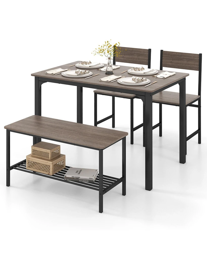 Slickblue 4 Pieces Dining Table Set with 2 Chairs and Bench