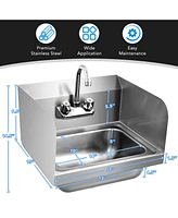 Slickblue Stainless Steel Sink Wall Mount Hand Washing Sink with Faucet and Side Splash