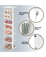 Slickblue 7-Tier Slim Wooden Vertical Shoe Rack for Entryway-White