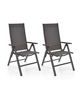 Slickblue 2 Pieces Patio Folding Dining Chairs Aluminium Adjustable Back-Grey
