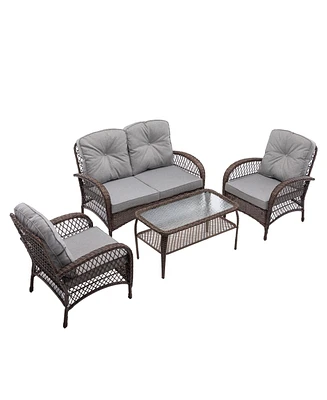 Mondawe 4 Pieces Patio Rattan Furniture Set Outdoor Modern Conversation