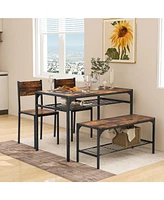 Slickblue Industrial Style Rectangular Kitchen Table with Bench and Chairs