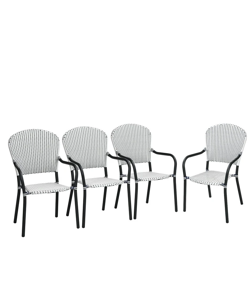 Slickblue Set of 4 Patio Rattan Stackable Dining Chair with Armrest for Garden-White