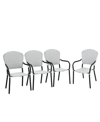 Slickblue Set of 4 Patio Rattan Stackable Dining Chair with Armrest for Garden-White