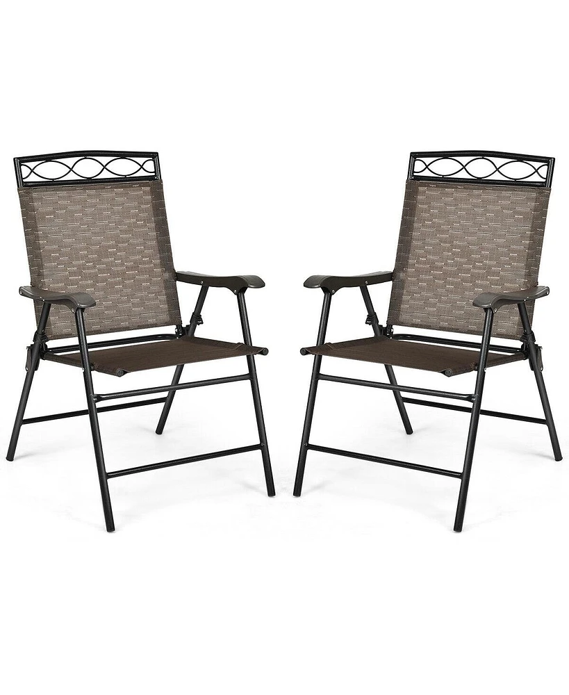 Slickblue Set of 2 Patio Folding Chairs Sling Portable Dining Chair Set with Armrest