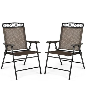 Slickblue Set of 2 Patio Folding Chairs Sling Portable Dining Chair Set with Armrest