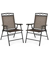 Slickblue Set of 2 Patio Folding Chairs Sling Portable Dining Chair Set with Armrest