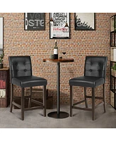 Set of 2 Pvc Leather Bar Stools with Solid Wood Legs