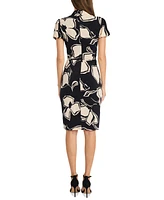 Maggy London Women's Printed Twist-Neck Puff-Sleeve Dress