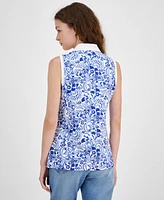 Tommy Hilfiger Women's Printed Collared Sleeveless Top