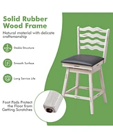 Sugift 360° Swivel Bar Stools with Rubber Wood Frame and Ergonomic Backrest and Footrest-25 inches