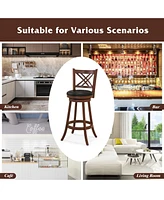 Sugift 360° Swivel Upholstered Barstools Set of 2 with Back and Footrest