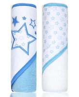 Tendertyme Baby Boys and Girls Stars 2 Pack Hooded Bath Towel Wash Cloth Set