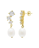 Adornia Gold Deco Crystal and Freshwater Cultivated Pearl Drop Earrings