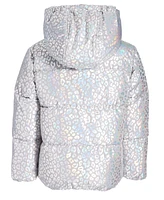 S Rothschild & Co Big Girls Quilted Metallic Heart-Print Full-Zip Hooded Puffer Jacket