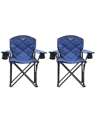 Mondawe Blue 2-Piece Metal Outdoor Beach Chair Camping Lounge Chair Lawn Chair with Mesh Storage Pouch and Cup Holder