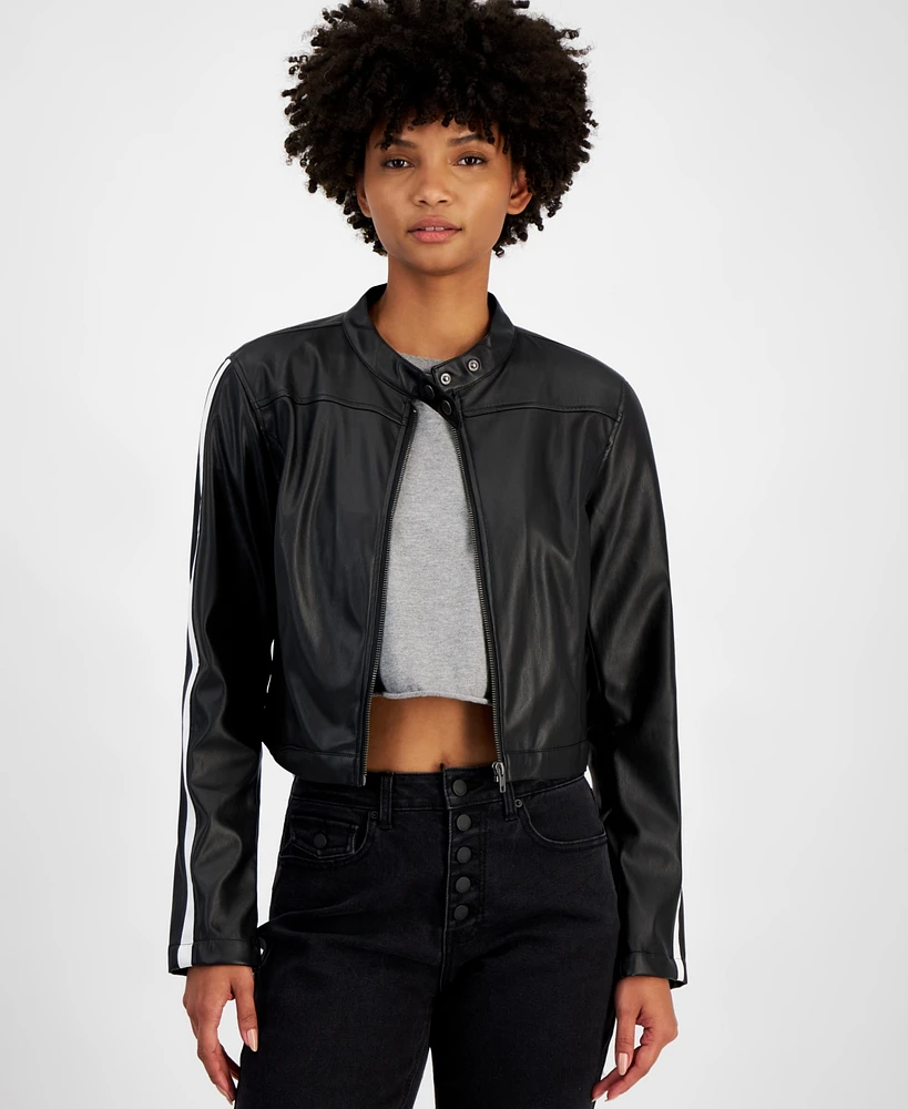 Tinseltown Juniors' Faux-Leather Long-Sleeve Moto Jacket