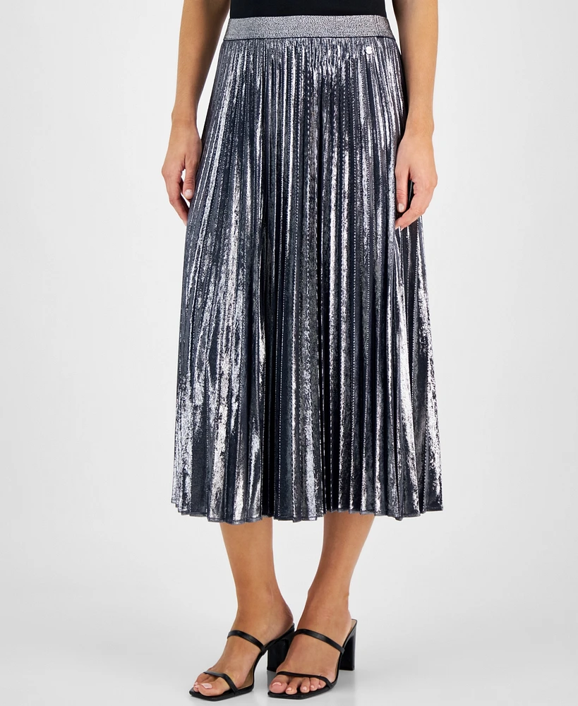 Tommy Hilfiger Women's Metallic Pleated Midi Skirt