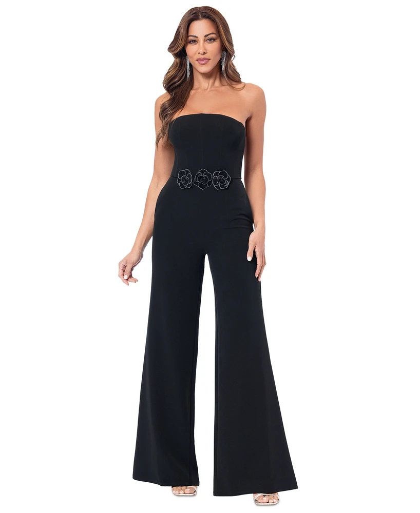 Betsy & Adam Women's Floral-Embellished Strapless Jumpsuit