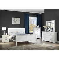 Streamdale Furniture Louis Philippe White Full Size Panel Sleigh Bed Solid Wood Wooden Bedroom Furniture