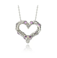 Suzy Levian New York Pink Sapphire & Lab-Grown White Sapphire Alternating Heart Eternity Pendant Necklace in Sterling Silver by Suzy Levian