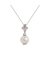 Suzy Levian New York Pink Sapphire & Lab-Grown White Sapphire & Freshwater Pearl Cluster Drop Pendant Necklace in Sterling Silver by Suzy Levian