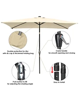 Yescom 4Pcs 10x6.5' Rectangle Aluminum Solar Outdoor Crank Tilt Patio Umbrella w/ 20 LEDs Garden