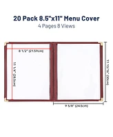 20pcs Restaurant Menu Cover Foldable 8.5X11 Burgundy Trim 4 Page 8 View Cafe