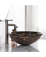 Tempered Glass Round Vessel Sink Antique Totem Above Counter Bathroom Vanity Bowl Basin