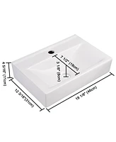 18" Wall Mount Sink Ceramic Sink Porcelain Sink Washing Basin for Bathroom with Drain