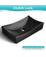 Yescom Aquaterior 26" Black Rectangle Bathroom Vessel Sink Countertop Porcelain Vanity Sink Basin w/ Drain