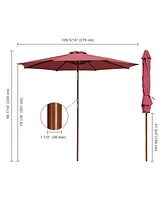 9ft Wooden Patio Umbrella 8 Ribs Outdoor Garden Parasol Beach Sunshade Easy Tilt