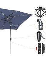 Yescom 10x6.5 Ft Solar Powered Patio Umbrella with Tilt and Crank Outdoor Poolside Yard