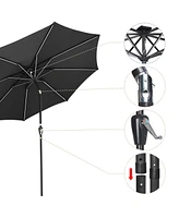 10ft Solar Power Led Patio Umbrella Market Parasol Pool Sunshade Tilt with Crank